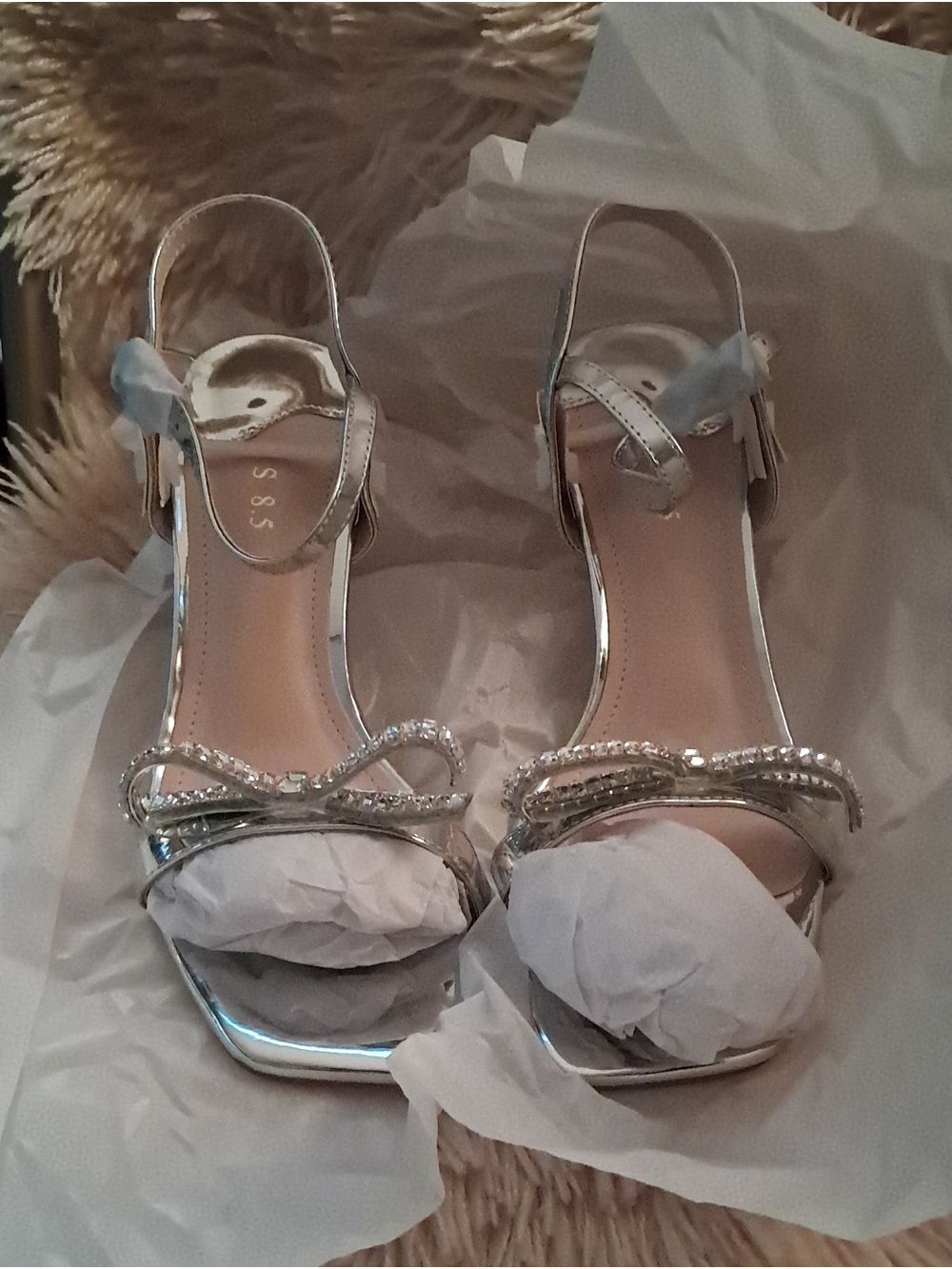 Perphy Rhinestone Sparkly Heel Square Toe Stiletto Heel Sandals NWT Size 8.5 - Picture 10 of 13